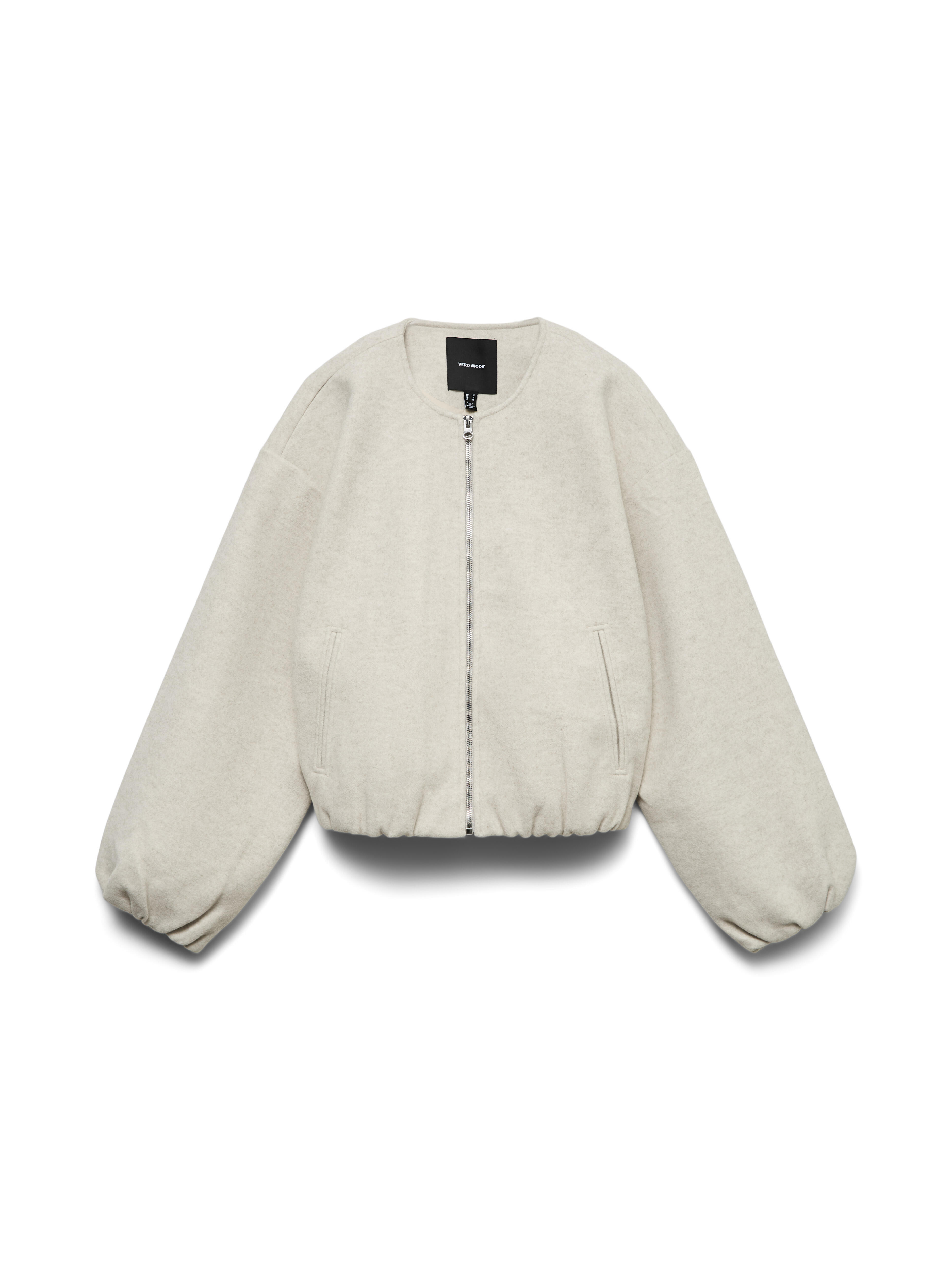Vero Moda Damen Weiß Strukturierte Bomberjacke Ohne Kragen In Creme-Melange - Bild 3