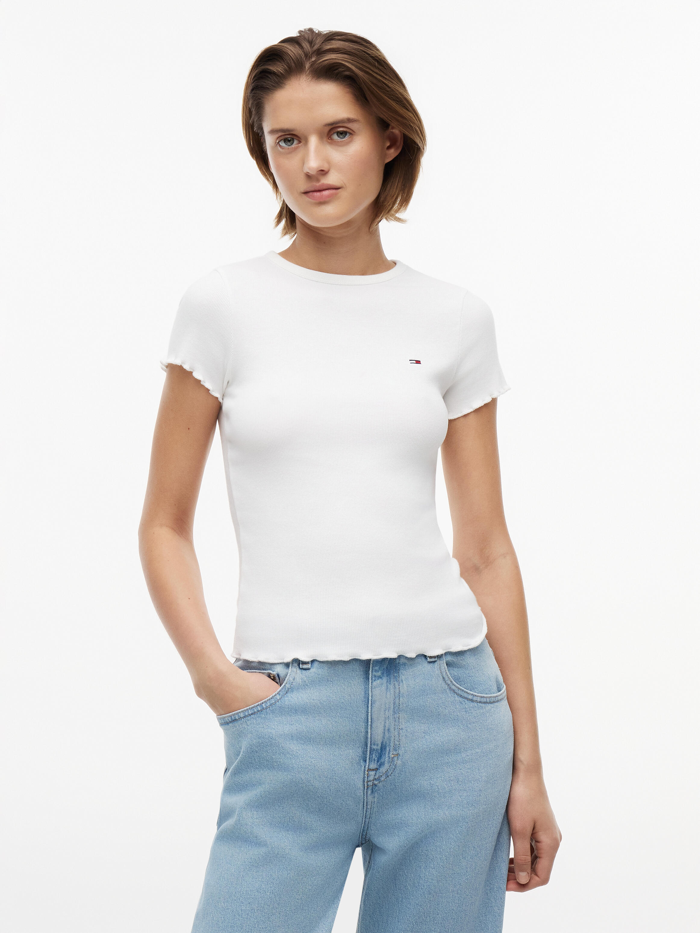 VAN GRAAF Tommy Jeans Damen Ecru T-Shirt Baumwolle Weiß, Mittel - Bild 3