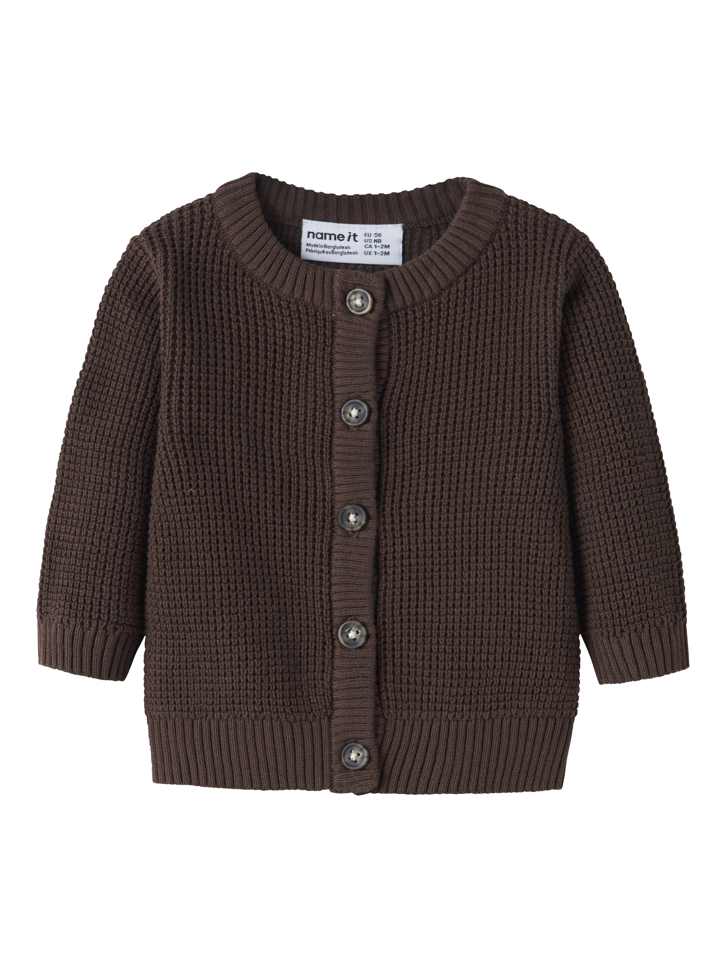 Name It Mädchen Braun Strickjacke "Nbnbubba Ls Knit Card Noos", Gr. 80, (French Roast), Strick, Obermaterial: 100% Baumwolle, Unifarben, Regular F... - Bild 2