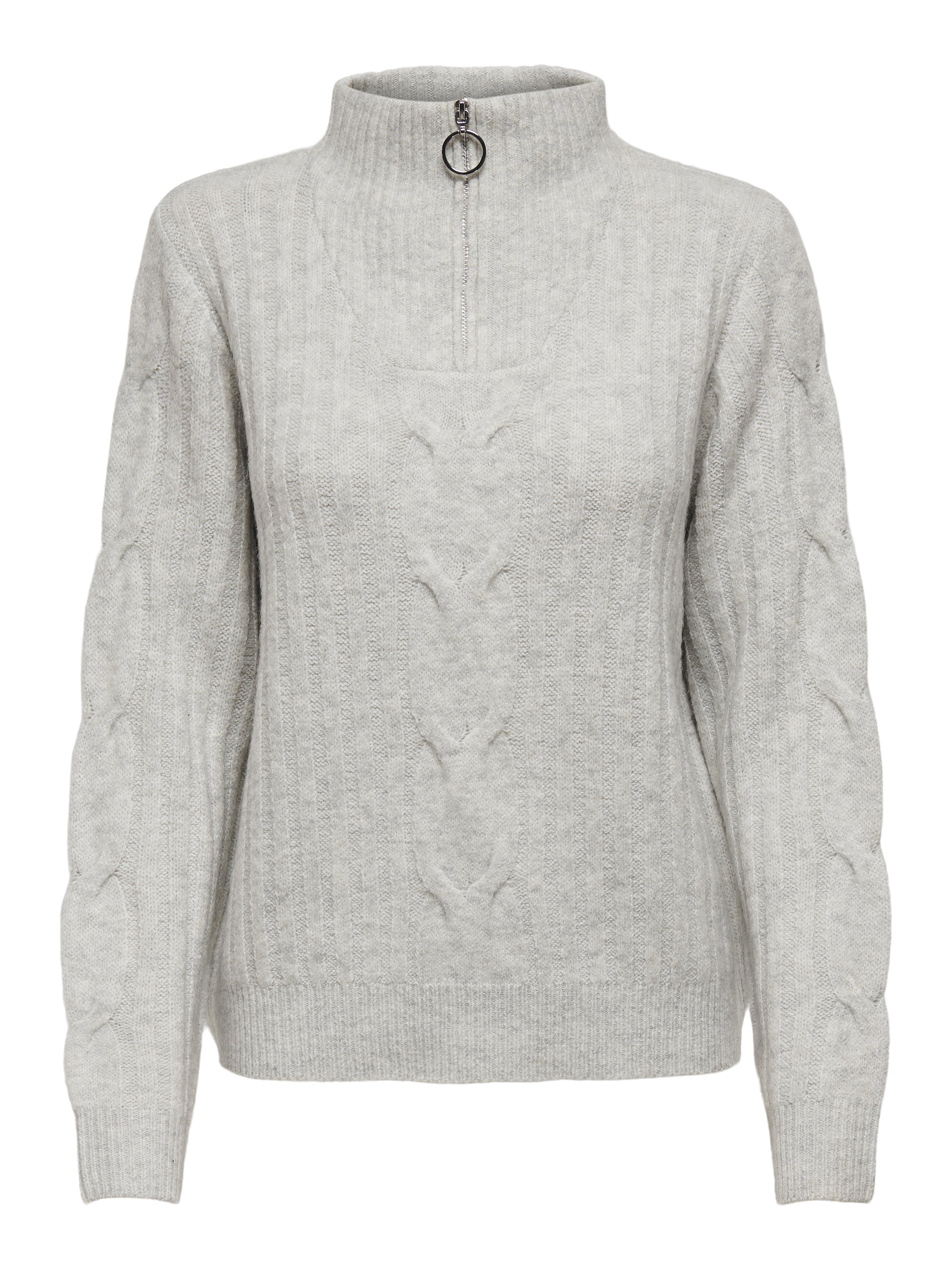Jdy Damen - Jdyandrea L/S Zip Cable Pullove Knt Noos Super Light Grey Melange - Gr. - L - Bild 4