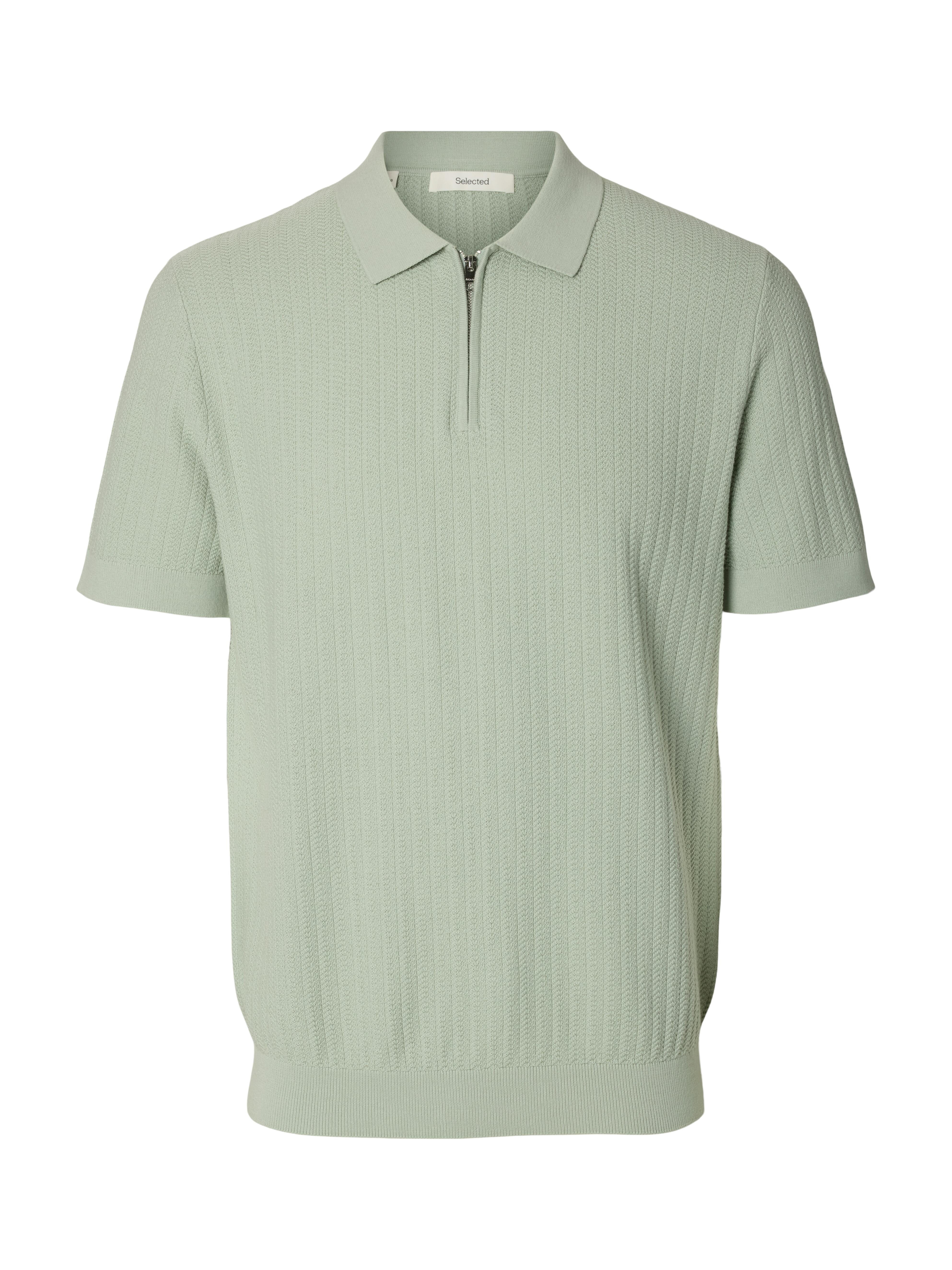 Selected Men - Slmcran Ss Knit Reg Struc Zip Polo Noos Aqua Gray - Gr. - M
