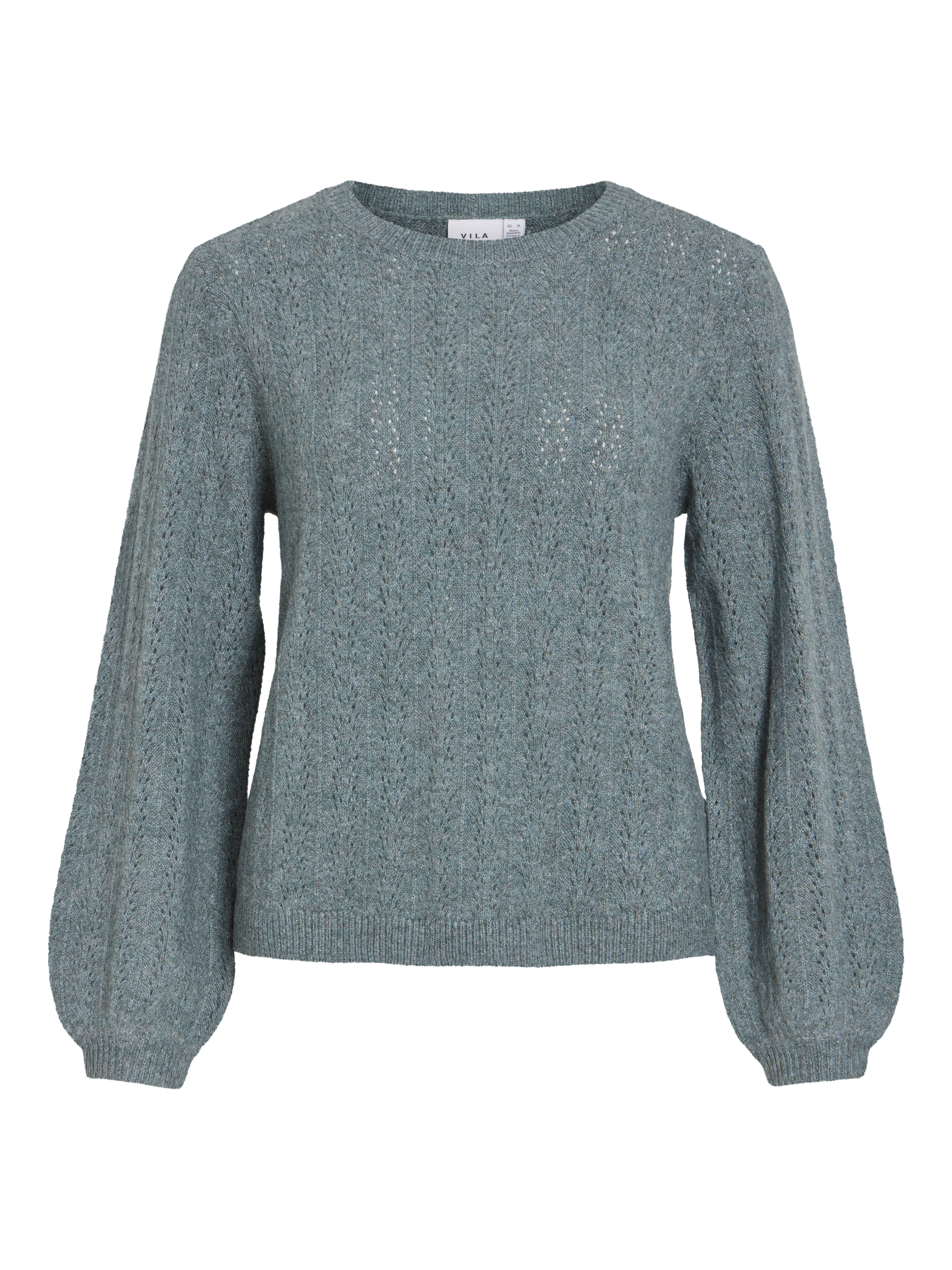 Vila Viliga Pointelle L/S O-Neck Top -No, Balsam Green/Melange - Bild 2