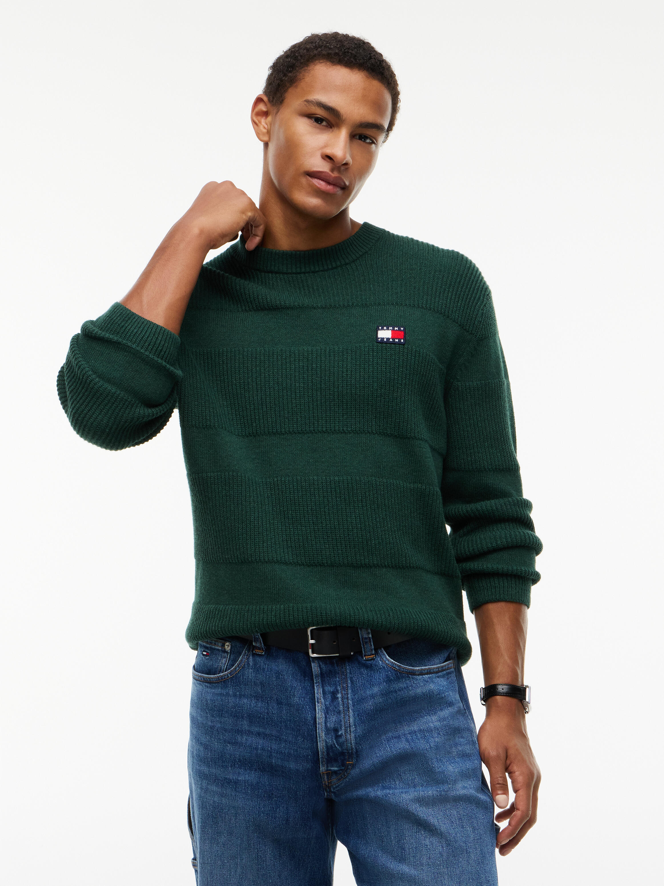 VAN GRAAF Tommy Jeans Herren Tanne Strickpullover Baumwolle Grün, Groß - Bild 3