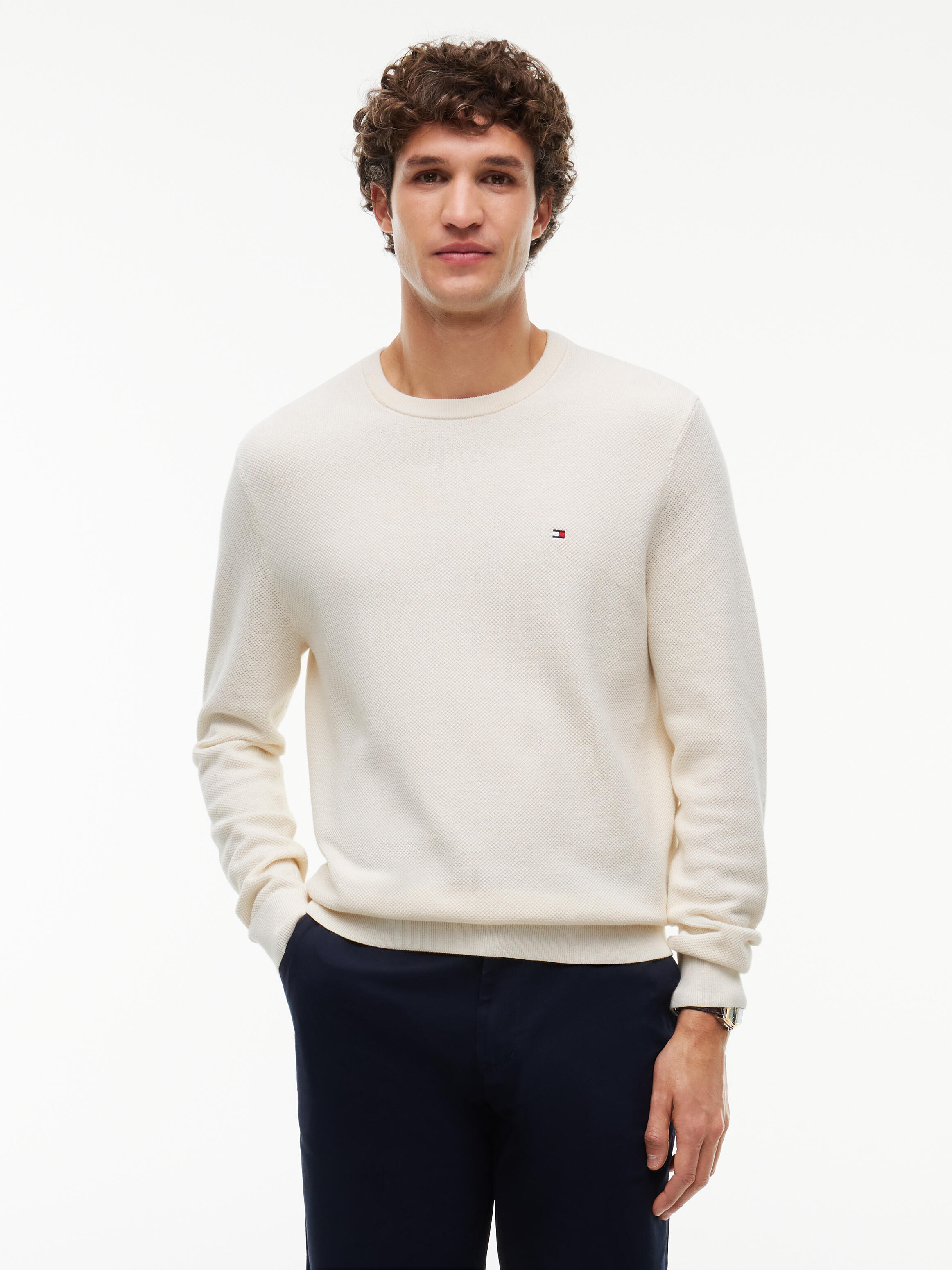 Tommy Hilfiger Herren Beige Rundhals Pullover Mit Flag Stickerei - Bild 3
