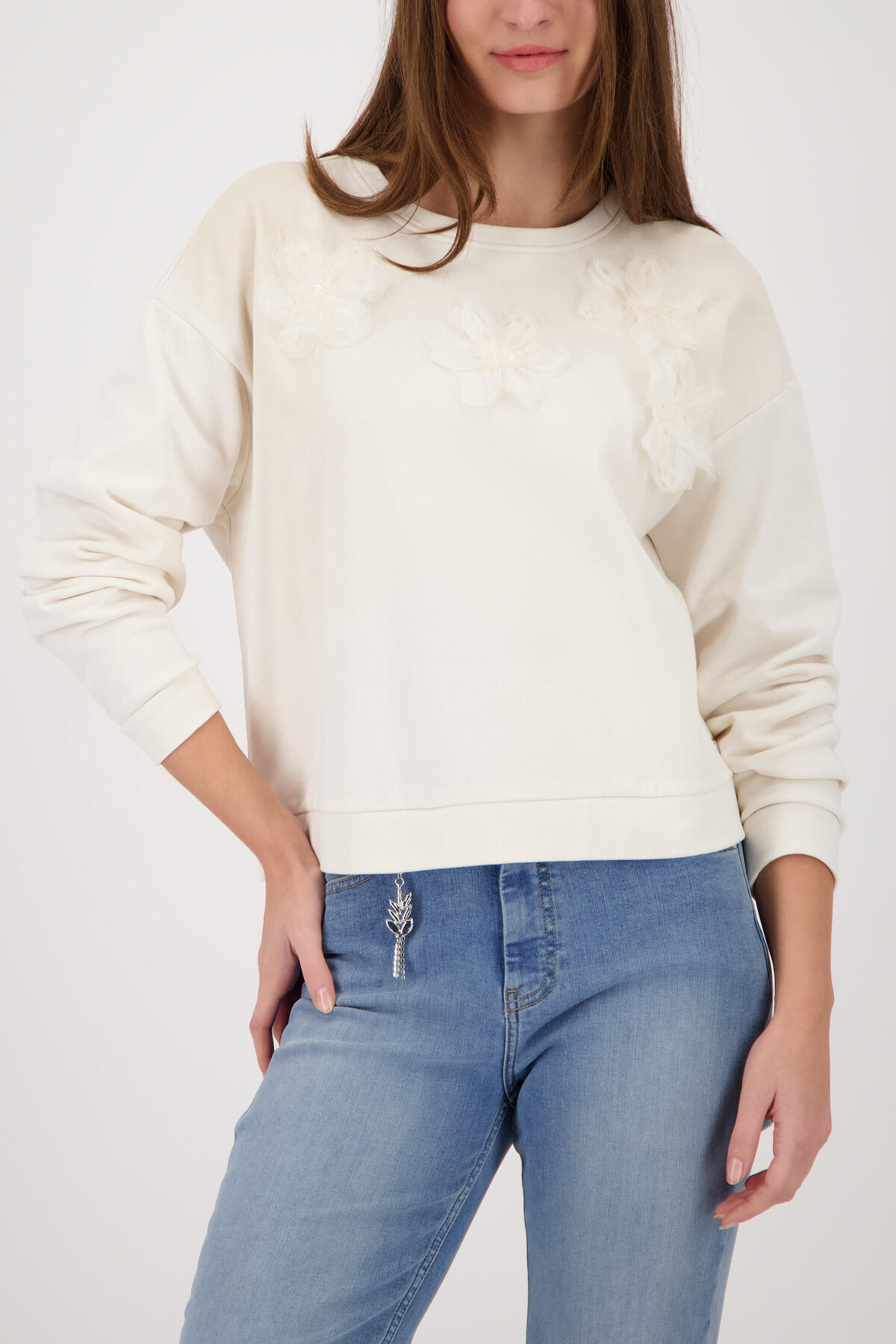 Monari Beige - Sweatshirt Mit 3D-Blumen Champagne - Gr. - 46