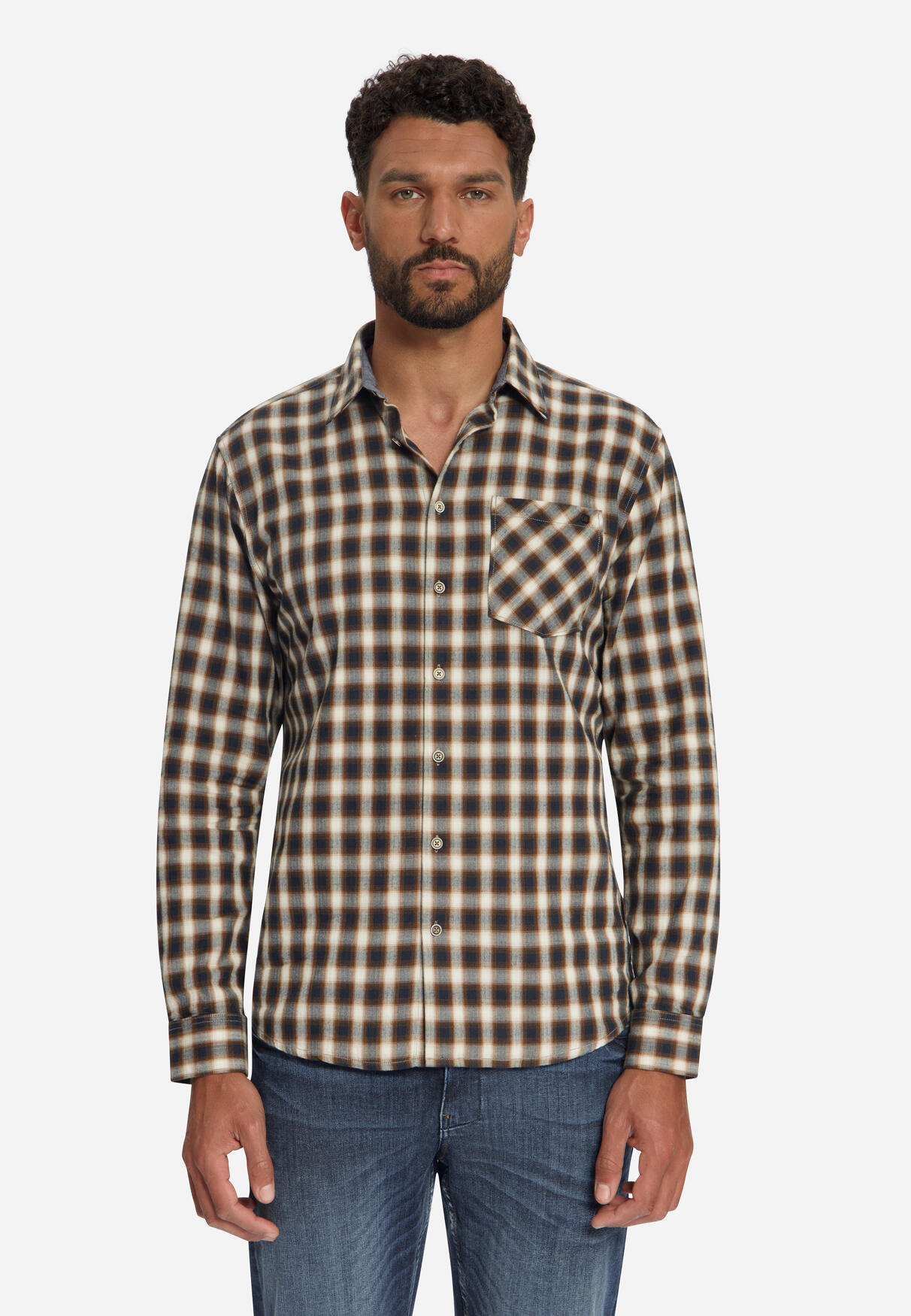 No Excess - Shirt Yarn Dyed Check, Herringbone Weave Caramel - Gr. - Xl