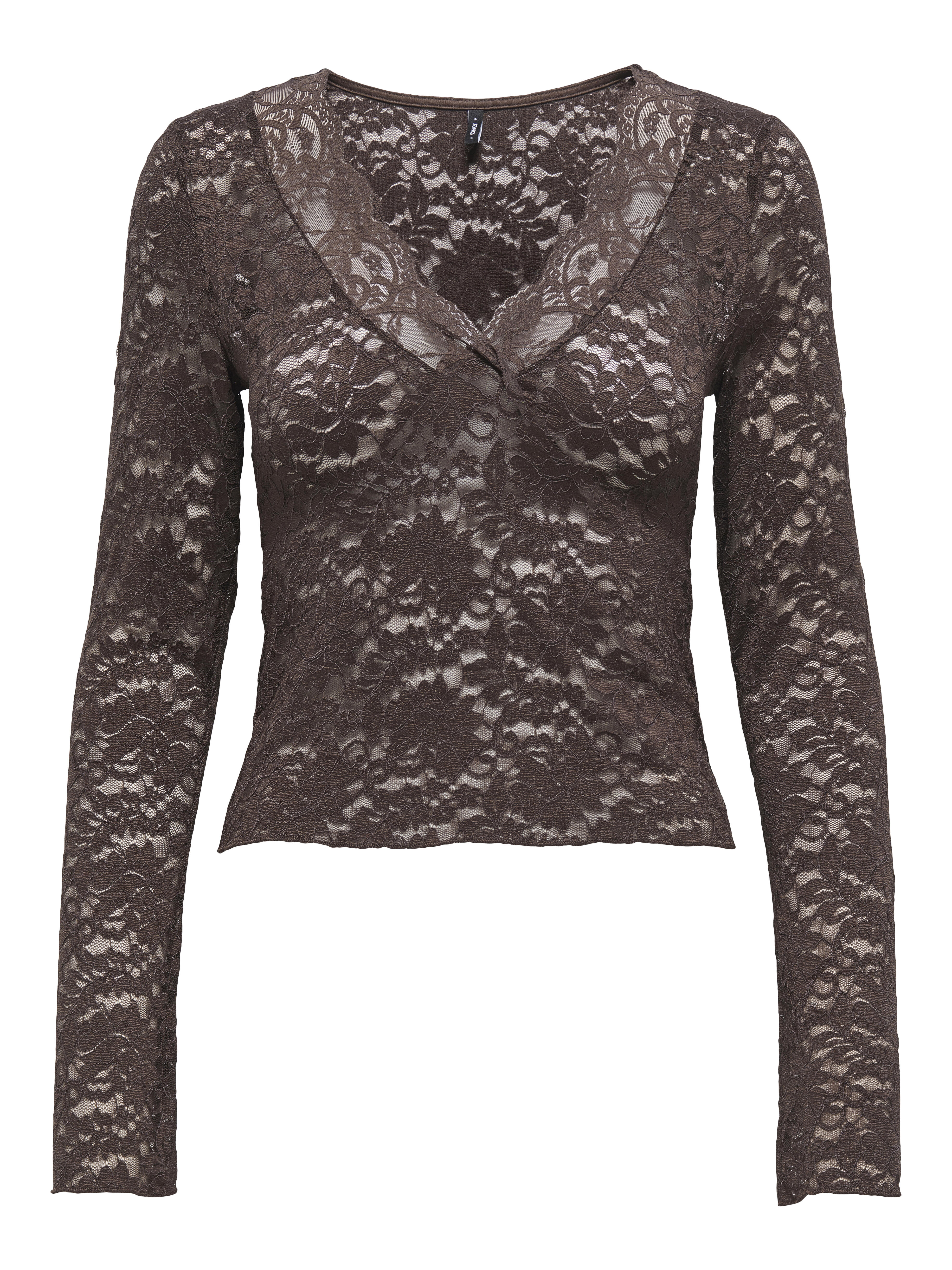 Only - Onlnikka L/S Lace Top Jrs Noos Seal Brown - Gr. - L