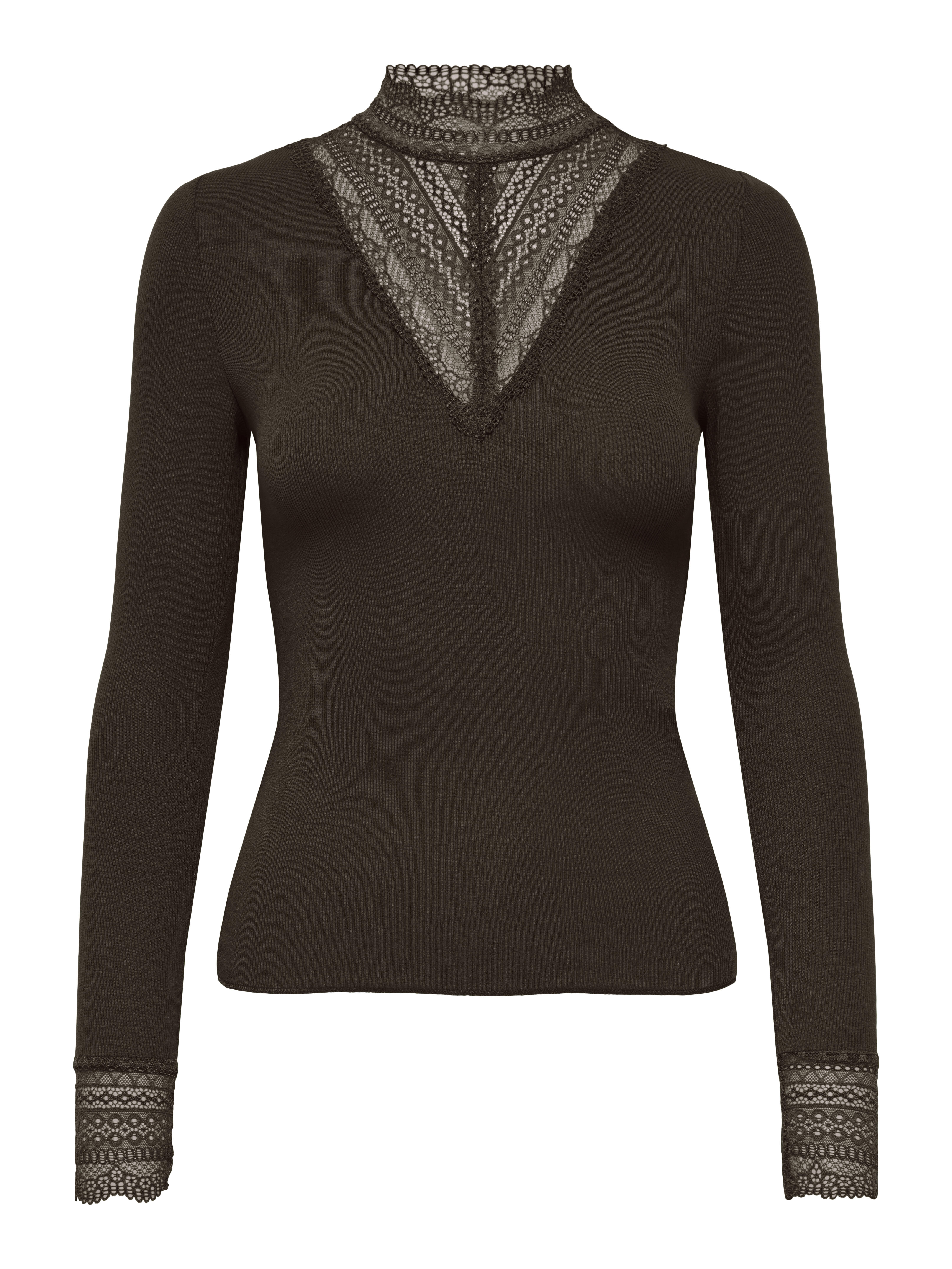 Only - Onltilde L/S High Neck Lace Top Jrs Noos Chocolate Torte - Gr. - Xs