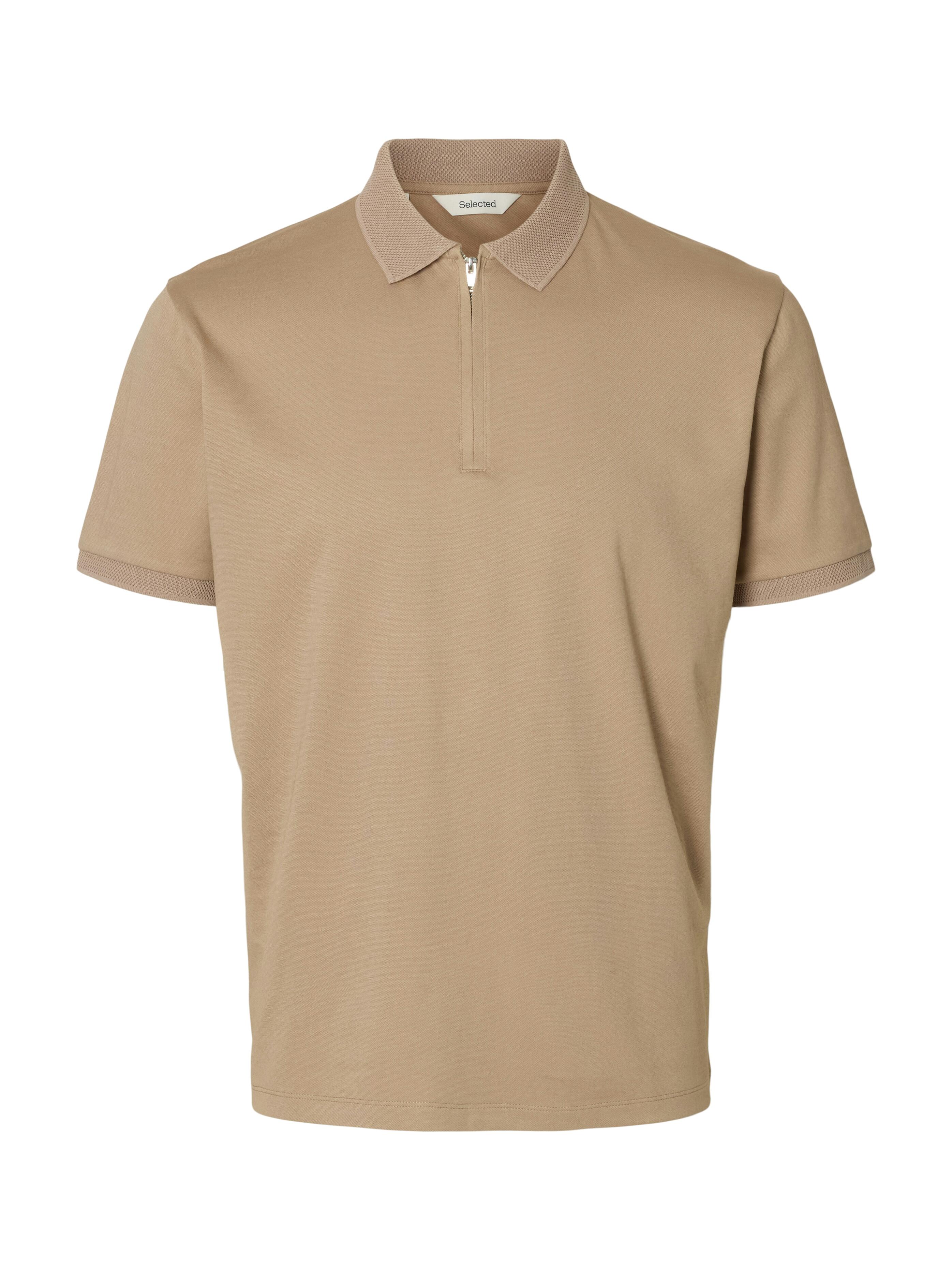 Selected Men - Slmfave Zip Ss Polo Noos Savannah Tan - Gr. - M