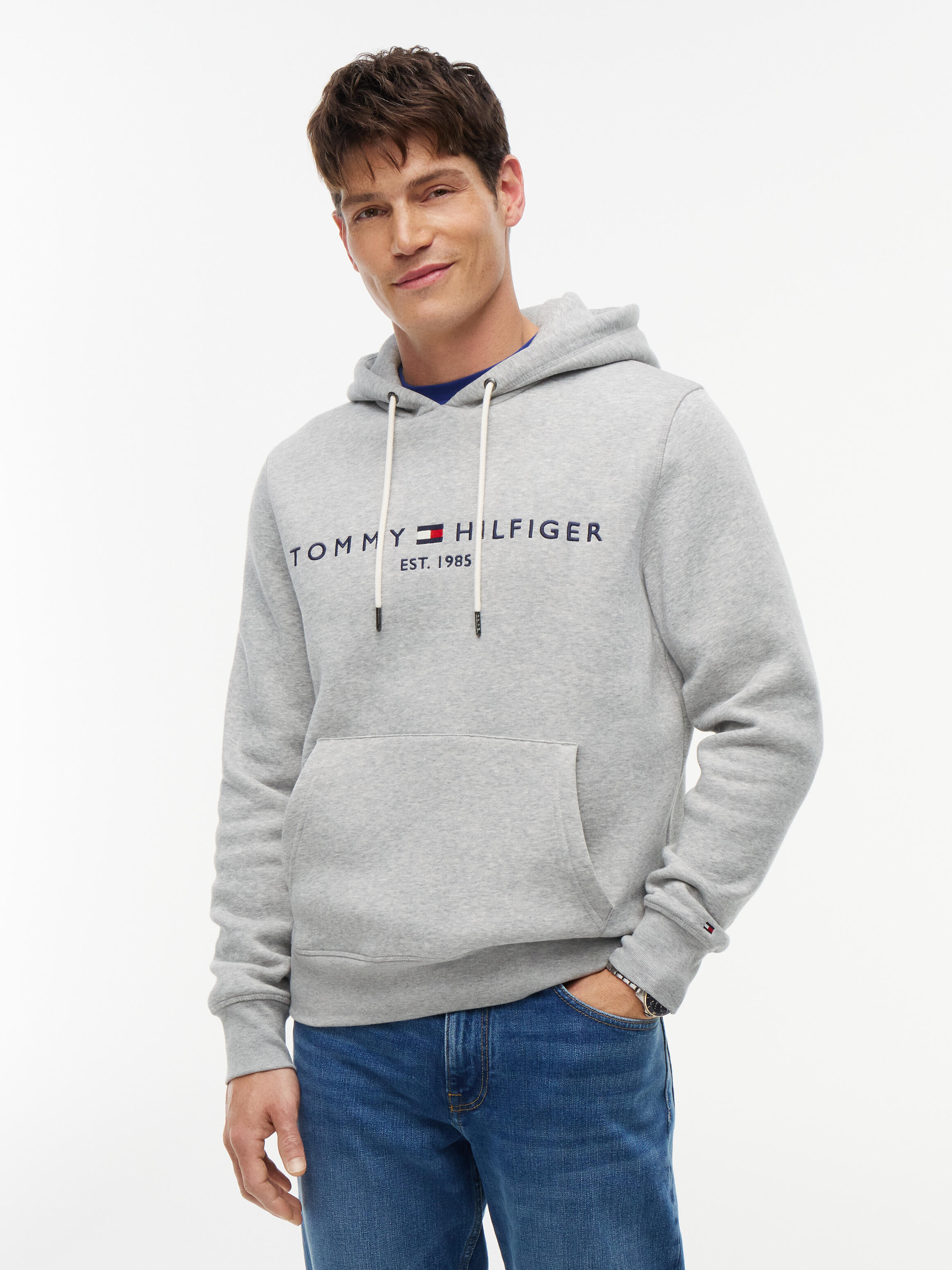 Hemden Tommy Hilfiger Herren Grau Regular Fit Kapuzen Sweatshirt Einfarbig - Bild 3