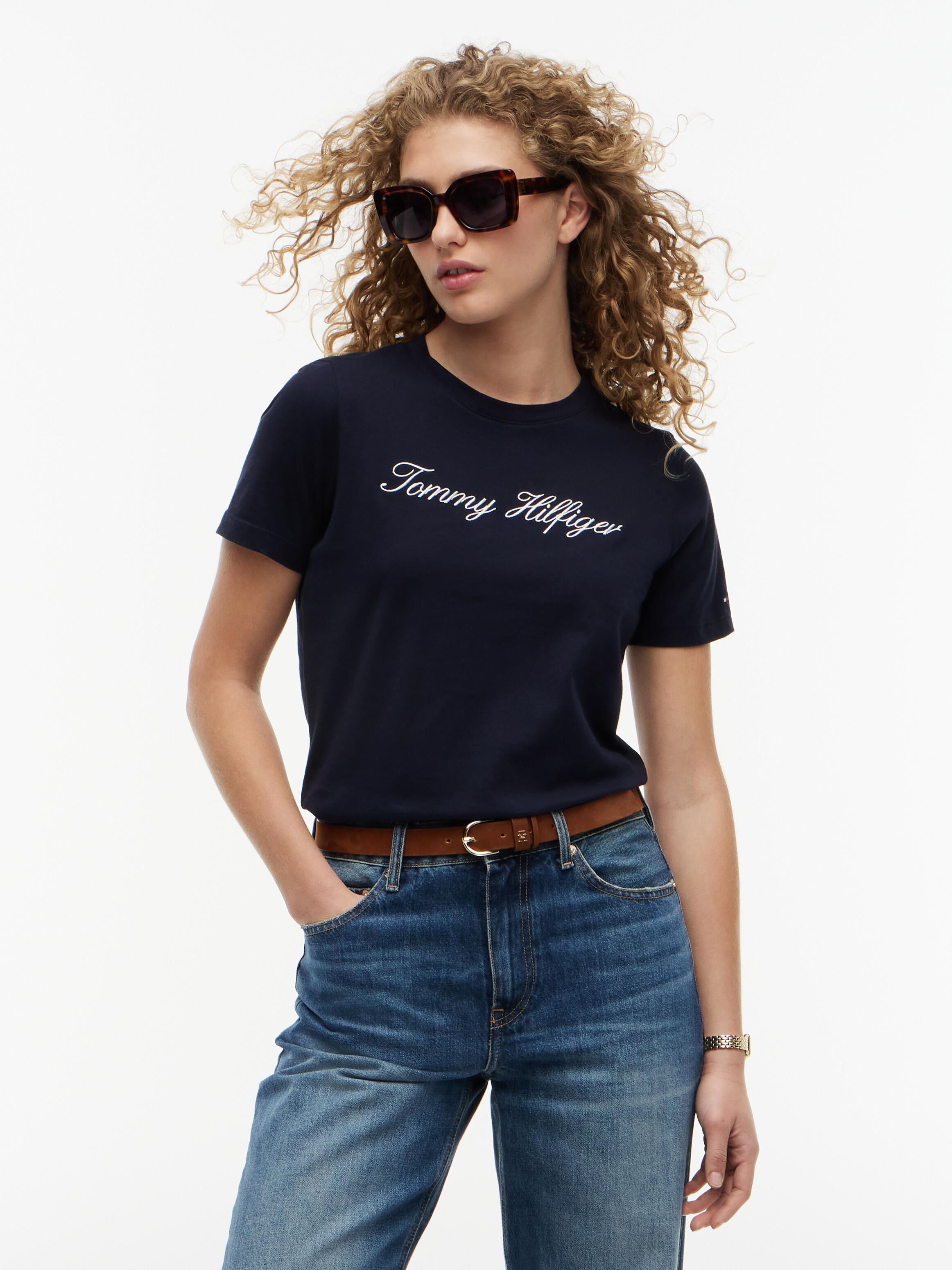Tommy Hilfiger Damen Dunkelblau T-Shirt Script Regular Fit - Bild 2