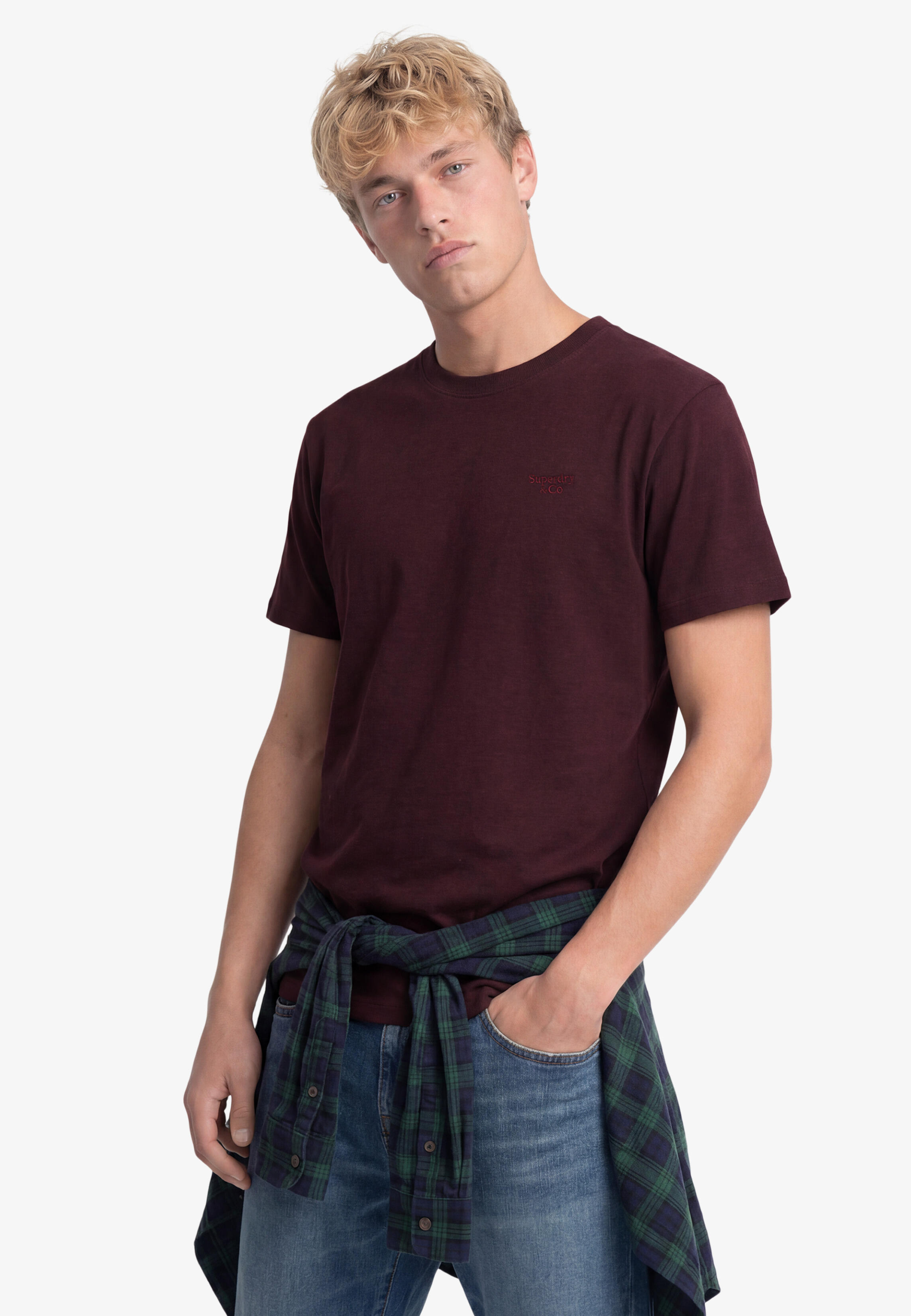 Superdry - Essential Serif Logo T-Shirt Schmale Passform Portwein Meliert/Portwein - Gr. - Xxxl