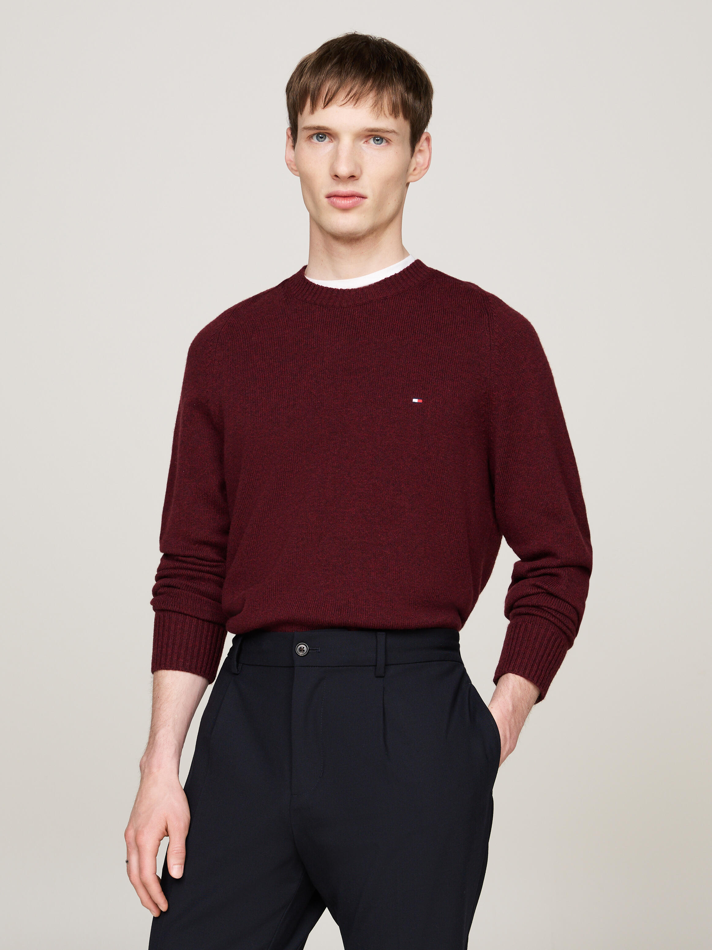 Tommy Hilfiger Menswear (Pvh Group) Lambswool Crew Neck Burgundy Heather - Gr. - Xl