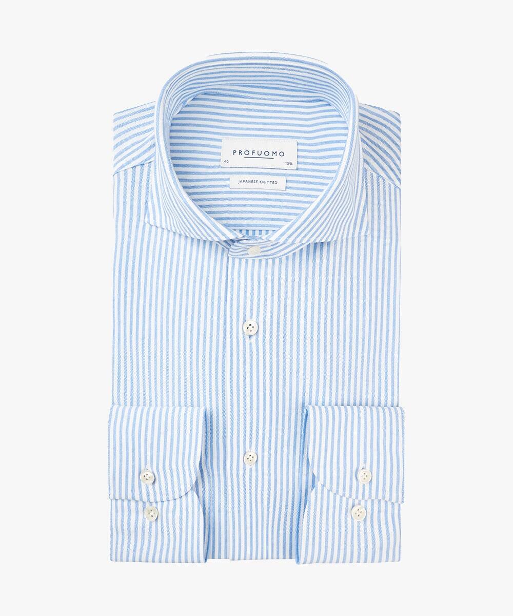 Profuomo Blau - Gestreiftes Japanese Knitted-Hemd - Gr. - 41