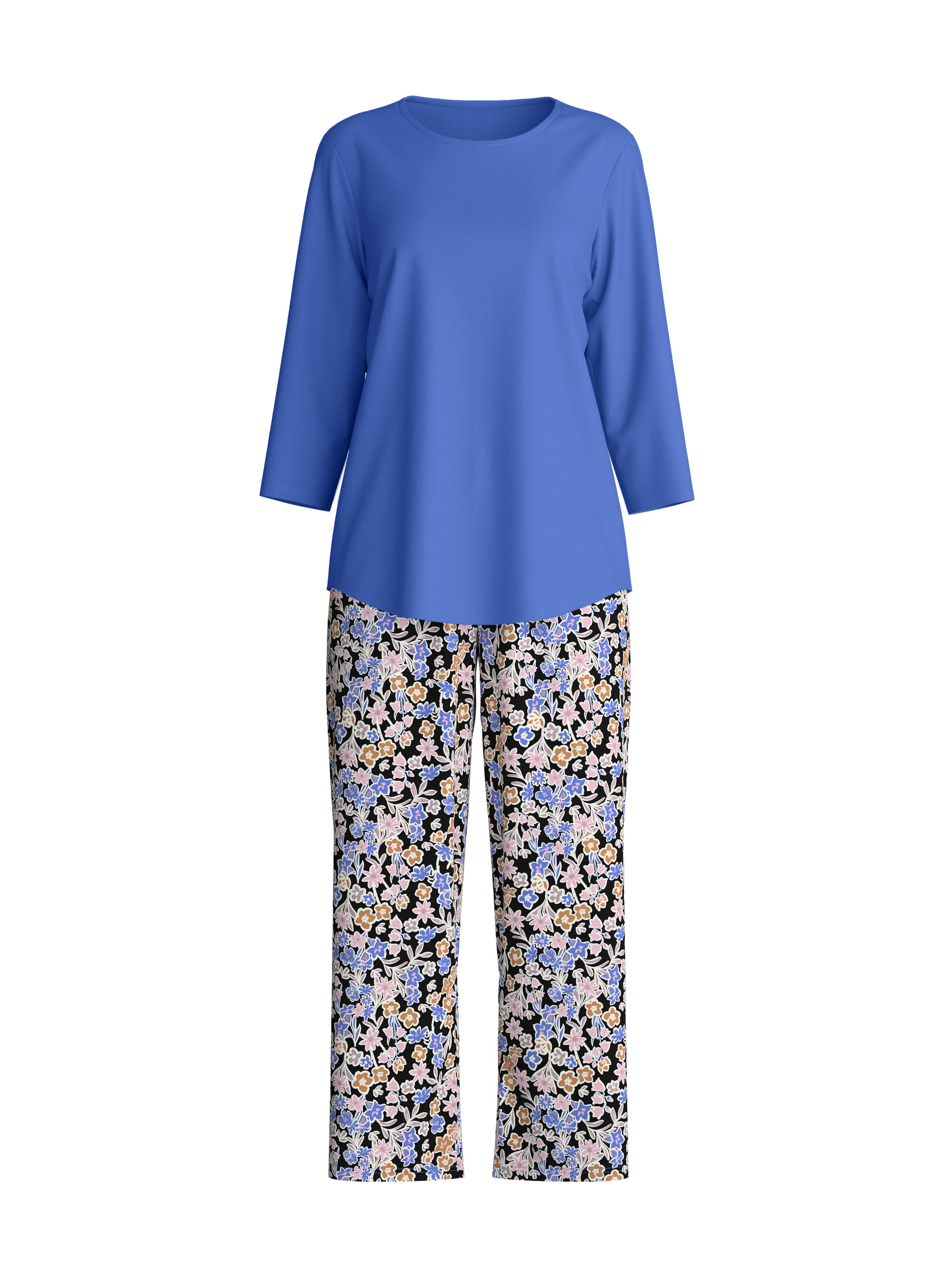 Calida Damen Blau Capri-Pyjama "Flower Dreams", Gr. Xs (36/38), (Deep Cobalt), Interlock, Obermaterial: 100% Baumwolle, Bequem 7/8-Länge, Rundhals... - Bild 2