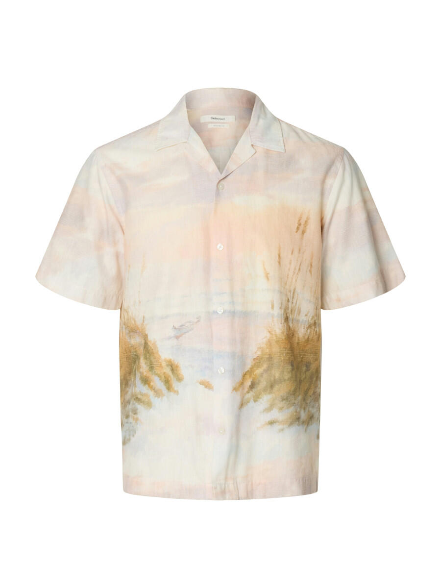 Selected Men Herren Blau/Grün - Kurzarmhemd Mit Print /Pink - Gr. - L