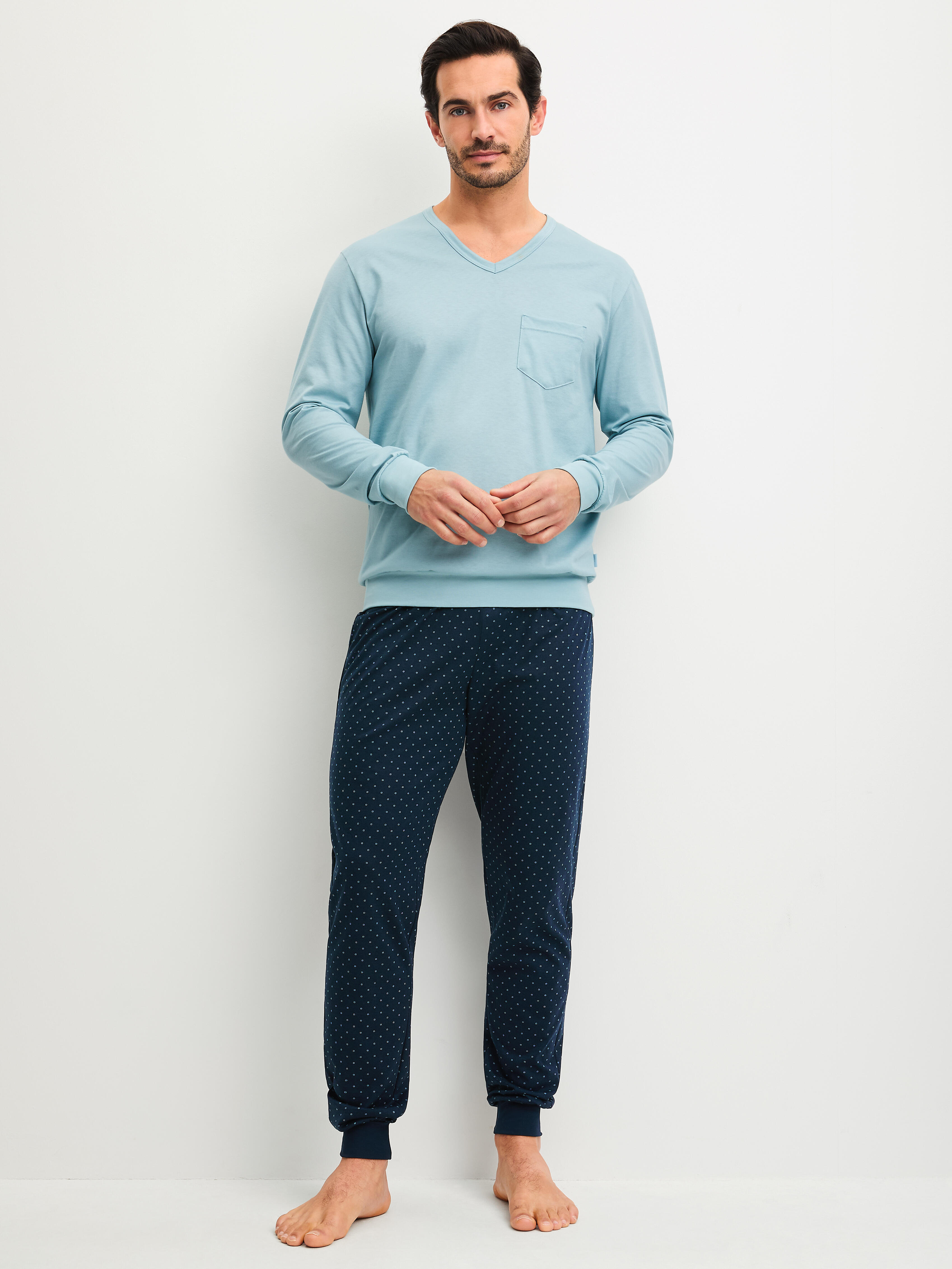 Calida Herren - Pyjama Mit Bündchen Tourmaline Blue - Gr. - Xl