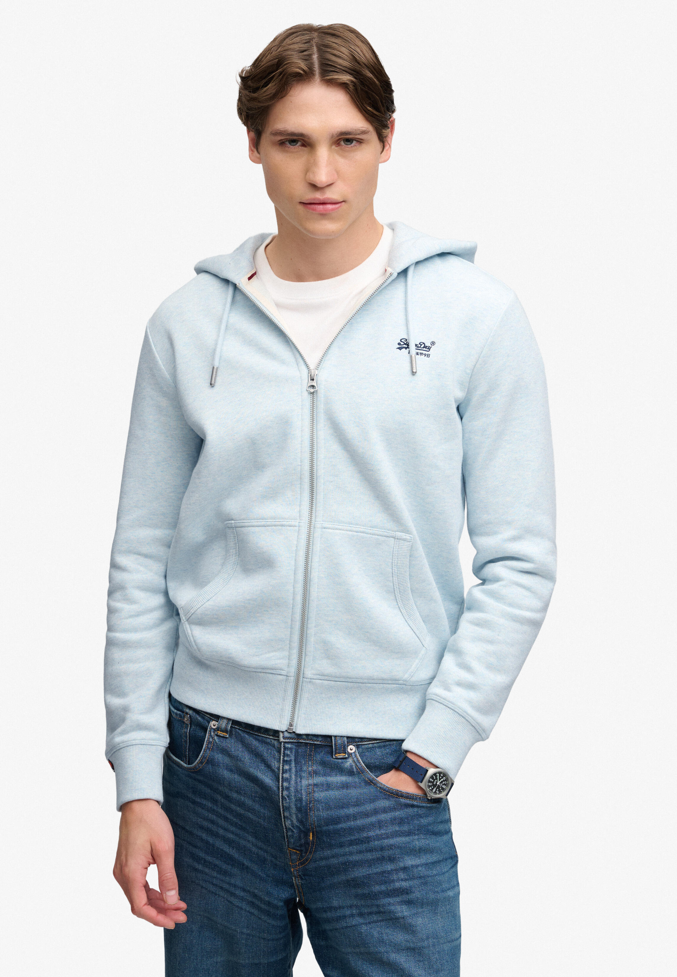 Superdry Herren Blau Logo Essential Kapuzenpullover Mit Reißverschluss - Bild 2