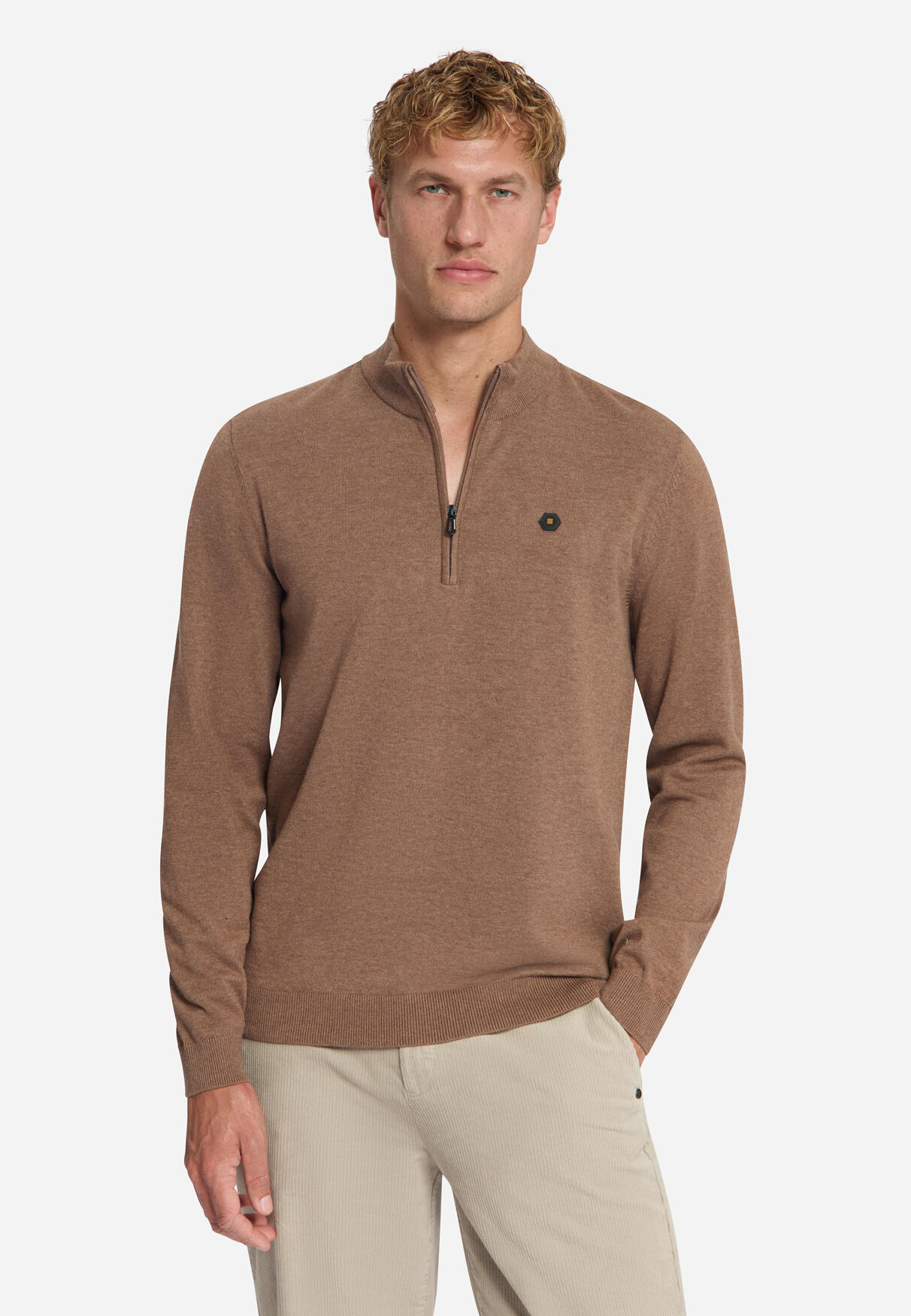 No Excess - Pullover Half Zip Melange Light Brown - Gr. - Xxl