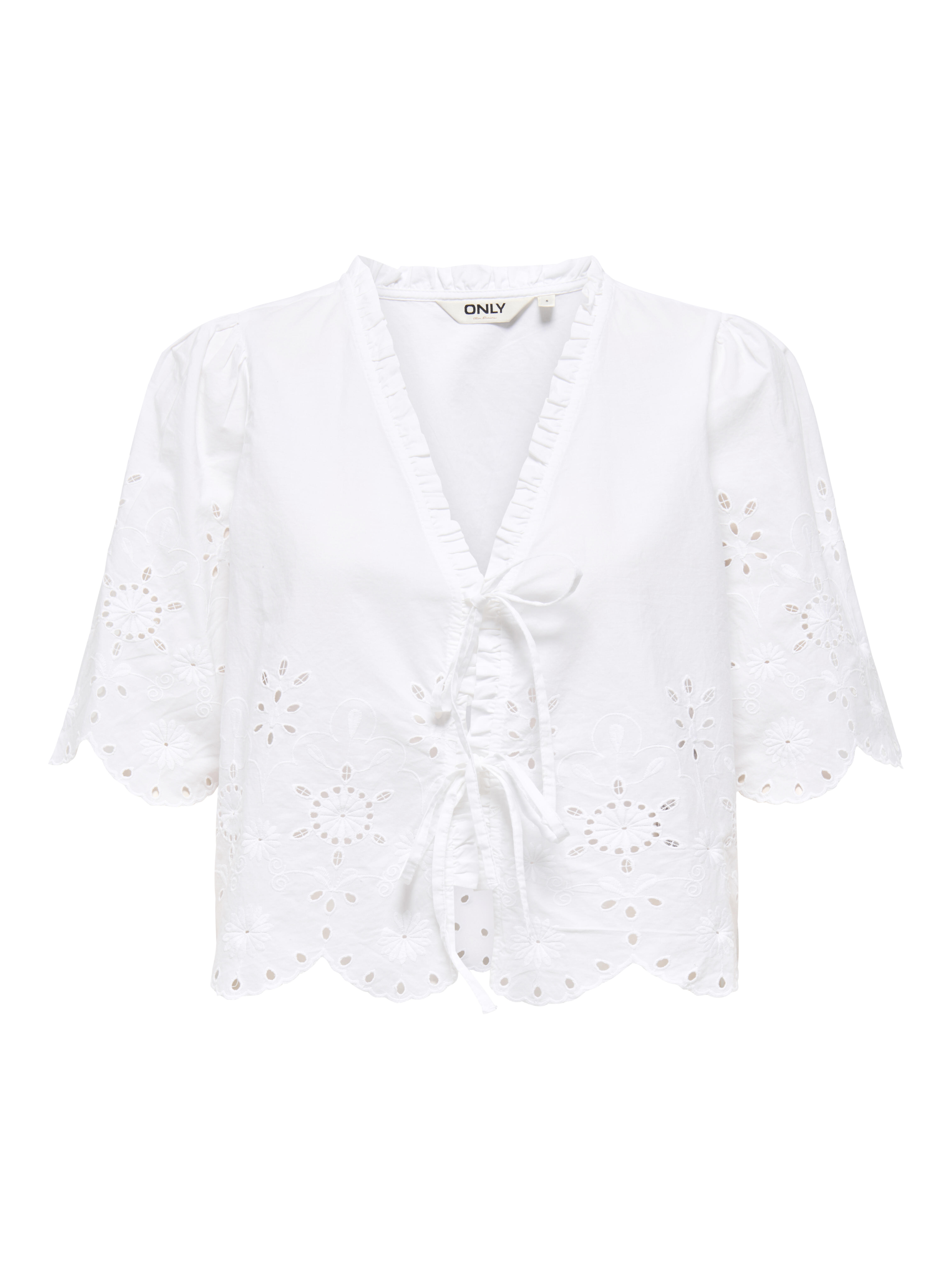 Only - Onlmiffy S/S Emb Tie Top Noos Wvn Cloud Dancer - Gr. - M