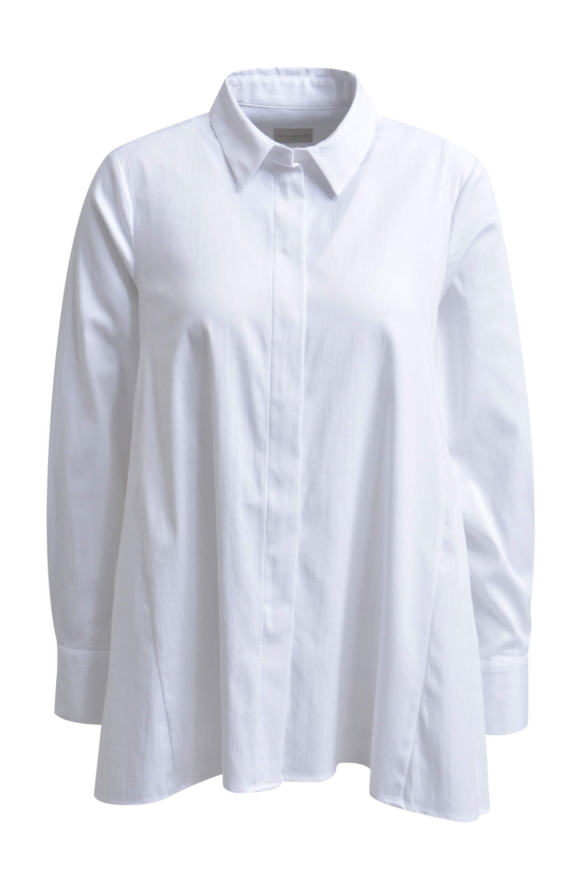 Milano Italy Blouse w collar + placket, wide body w pockets in  