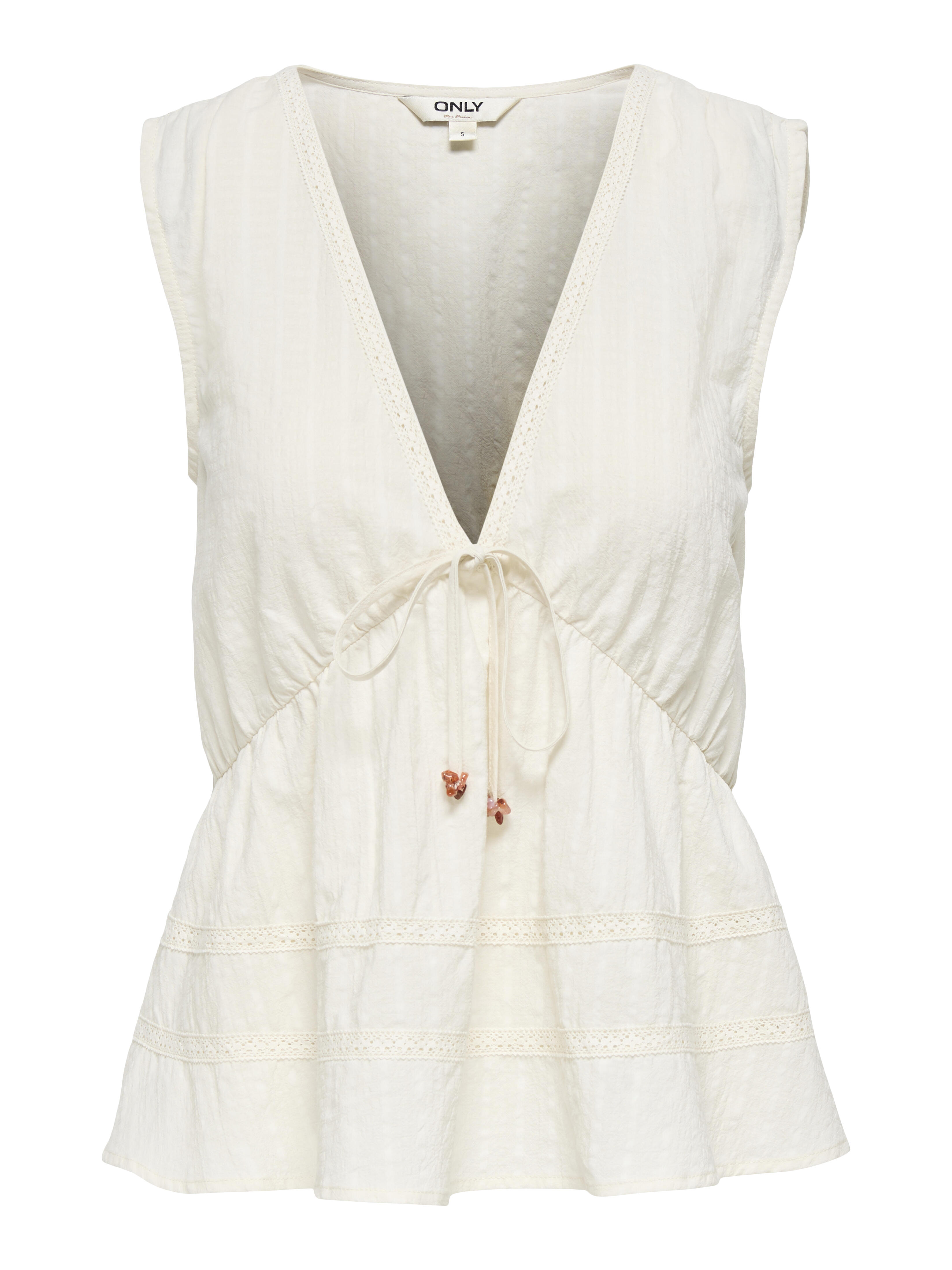 Only - Onlnelsa S/L V String Top Wvn Cloud Dancer - Gr. - M