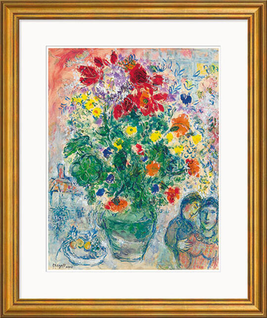 Marc Chagall: Bild "Bouquet de Renoncules" (1968), Version goldfarben gerahmt