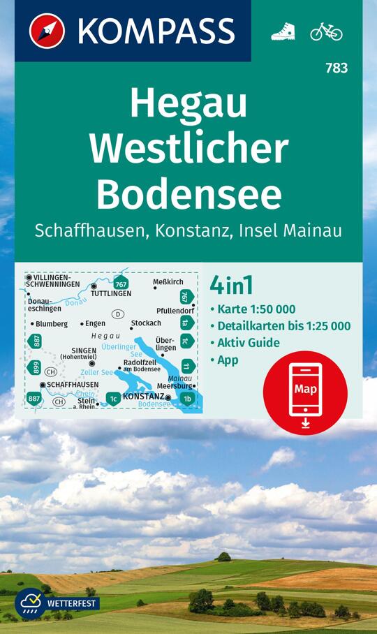 KOMPASS Wanderkarte 783 Hegau Westlicher Bodensee, Schaffhausen, Konstanz, Insel Mainau 1:50.000