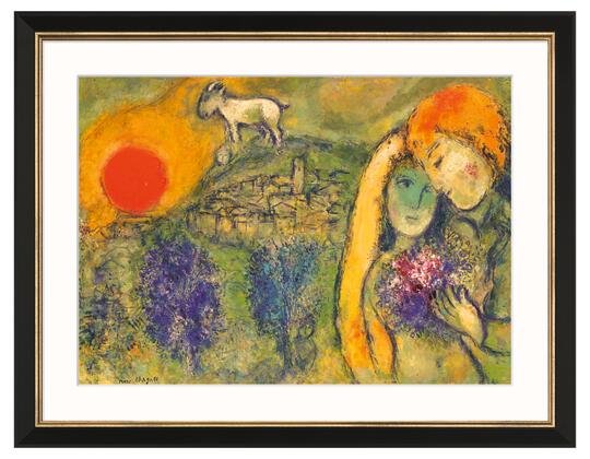Marc Chagall: Bild "Die Liebenden von Vence (Les Amoureux de Vence)" (1957), gerahmt schwarz-gold