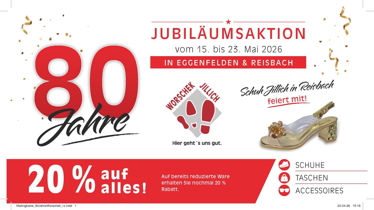 80 Jahre Schuh Worschek-Jillich: Wir feiern mit 20% auf alles!
