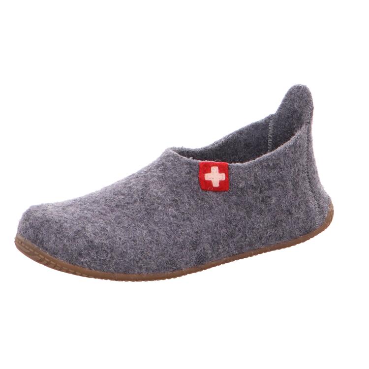 Living Kitzbühel Slipper Schweizer Kreuz grau Fußspur Riemann